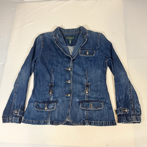 Vintage 90s Ralph Lauren Country Denim Chore Jean Jacket Large Womens - Picture 1 of 11